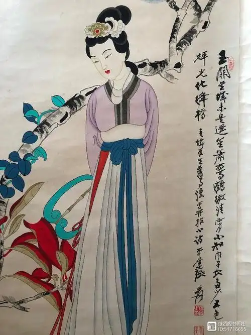 张大千工笔《花鸟仕女图》鉴赏