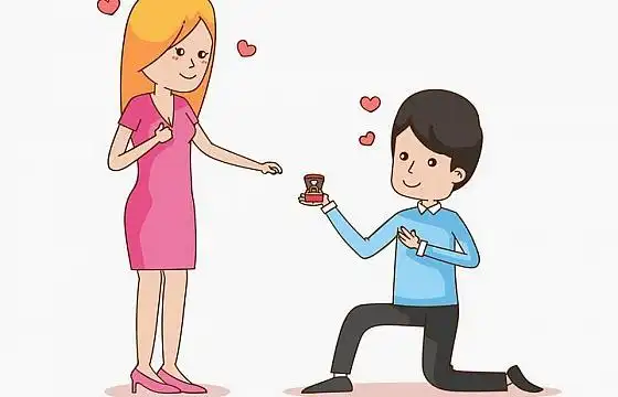 单膝下跪正在向女友求婚送戒指的卡通男孩png图片免抠矢量素材