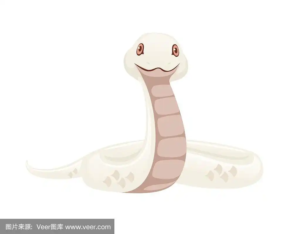 白化蛇卡通动物设计平面矢量插图孤立在白色背景