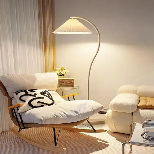 古达落地灯vintage法式复古奶油客厅卧室床头立式台灯日式百褶氛围灯