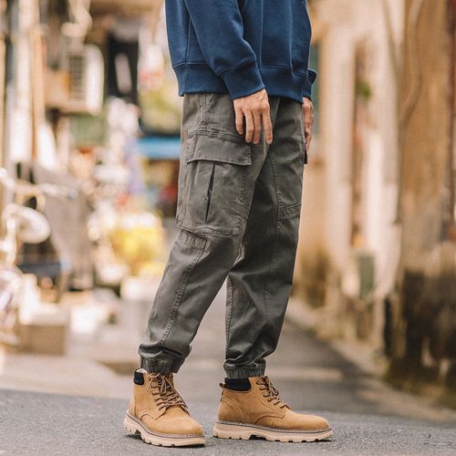 兔先森春秋日系复古束脚工装裤男潮牌宽松百搭长裤青年纯色休闲裤