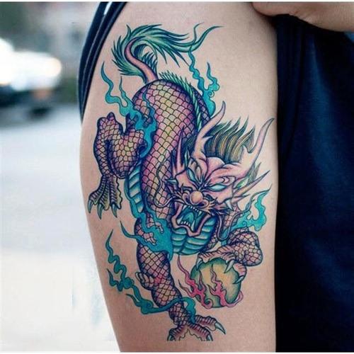 纹身贴防水男 持久胸前麒麟纹身 胳膊花臂火麒麟刺青贴纸神兽贴纸