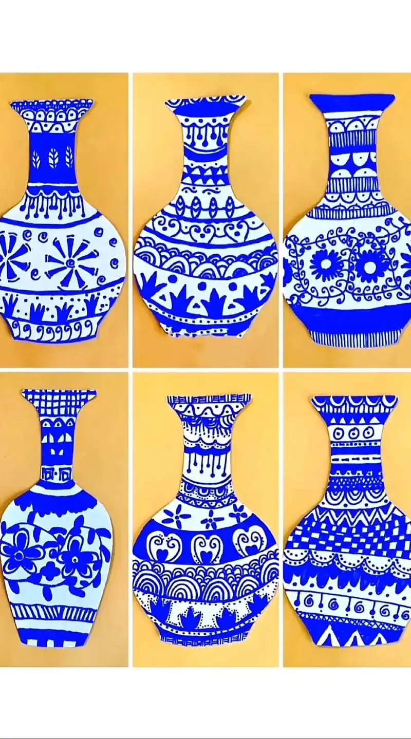 青花瓷,可打印出来哦.#青花瓷 #青花瓷儿童画 #鸿祥幼儿园 - 抖音