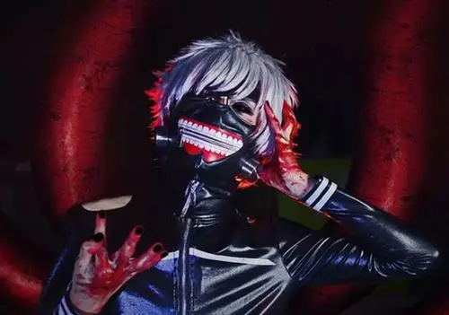 现货东京食尸鬼cosply喰种黑化金木研cos战斗服弹力皮衣四件套装 假发