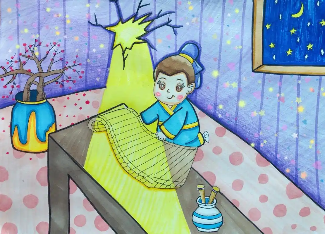 儿童画 "凿壁偷光"的故事告诉我们,借用一切可以借用的资源,是我们