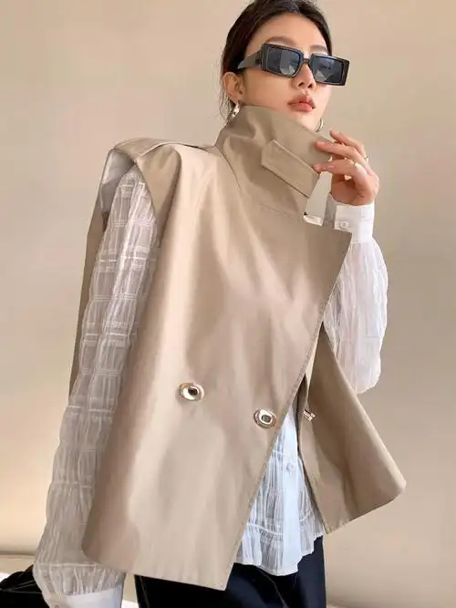 极简西装领风风衣马甲宽松百搭早春女韩版廓形马夹