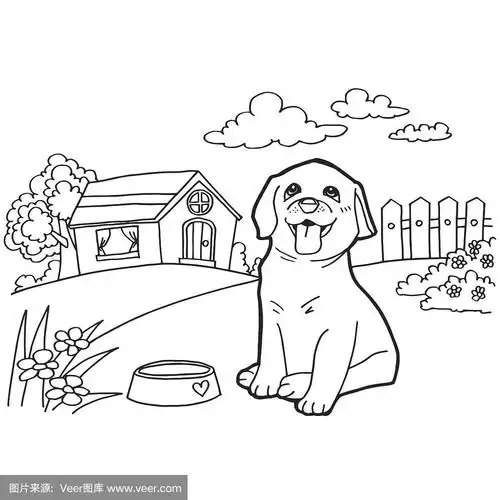 用狗和房子矢量着色书