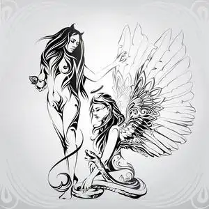 恶魔剪影天使和恶魔在装饰品上的剪影照片