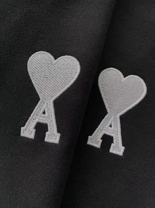 ami21fw秋冬限定大爱心桃心a刺绣连帽衫抽绳条纹男女情侣卫衣黑色