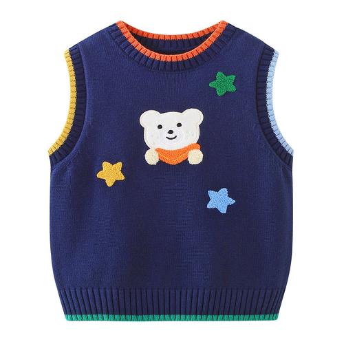 男童马甲时尚秋季新款儿童卡通针织套头背心宝宝洋气坎肩毛衣3366