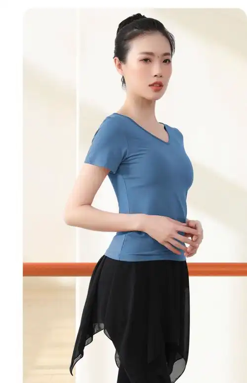 舞蹈服女春夏季艺考形体服舞蹈上衣训练服芭蕾舞练功服红同吸睛网状