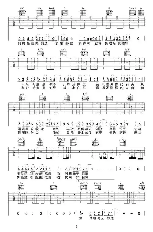 葡萄成熟时吉他谱 - 陈奕迅 - g调吉他弹唱谱第2张