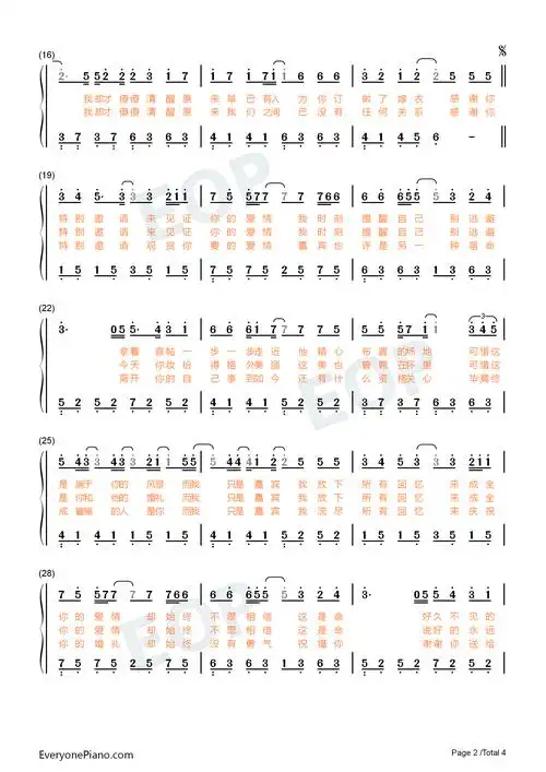 嘉宾-感谢你特别邀请来见证你的爱情双手简谱预览2-钢琴谱文件(五线谱