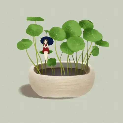 小清新铜钱草少女手绘插画