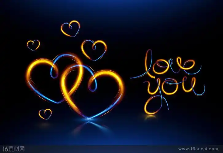 黄色渐变多重爱心光效背景高清图片