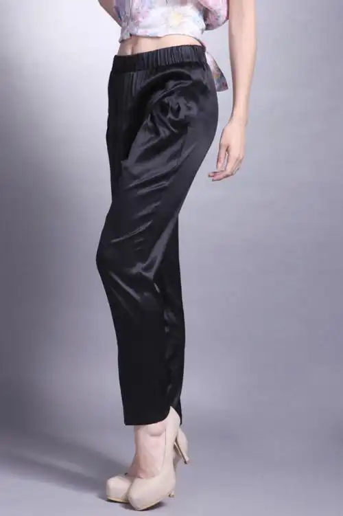 真丝长裤阔腿裤宽松休闲加肥时尚桑蚕丝萝卜裤新品中老年女裤b-06