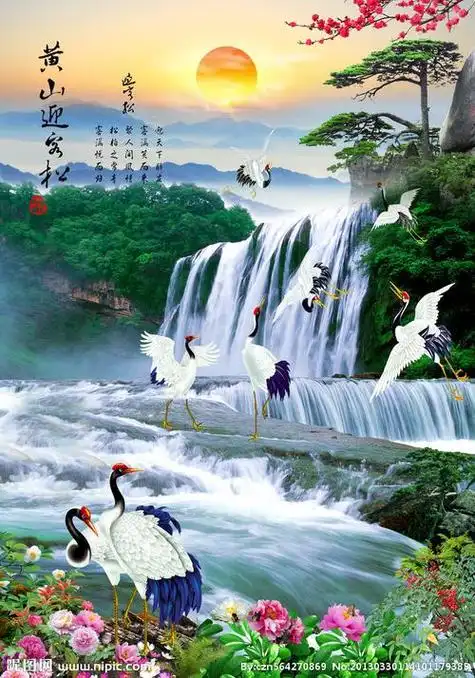 山水风景画壁纸自粘墙纸中式山水画墙贴客厅装饰风水墙画沙发背景墙 1