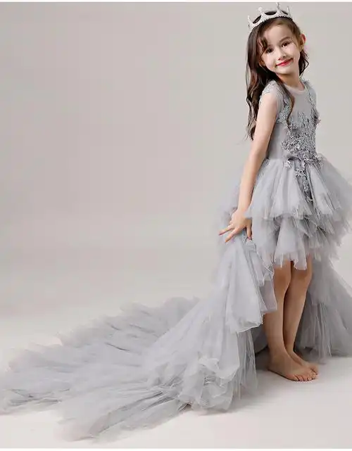 儿童礼服公主裙小主持人小婚纱女童拖尾模特走秀钢琴演出服蓬蓬裙