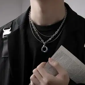 项链男潮多层叠戴毛衣链子男款潮牌百搭男生配饰钛钢个性男士吊坠