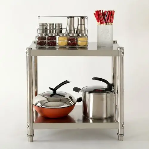 加厚厨房不锈钢置物架2层微波炉架子收纳储物架不锈钢落地烤箱架