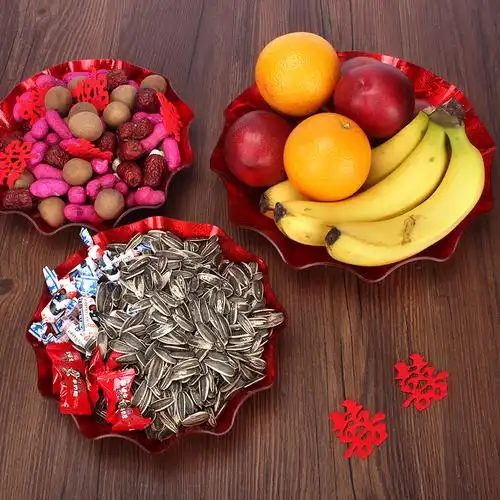 华赛结婚果盘红色糖果盘婚礼红喜盘婚宴喜庆水果盘婚庆用品托盘