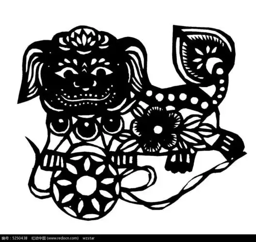 花狮子剪纸矢量素材