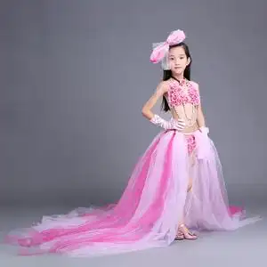 女童创意走秀服装比基尼演出服个性女童泳装维密秀儿童泳装t台秀
