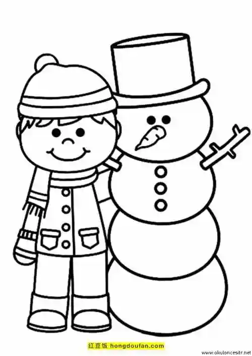 8岁孩子们最喜欢的冬天的雪人卡通涂色简笔画-红豆饭小学生简笔画大全