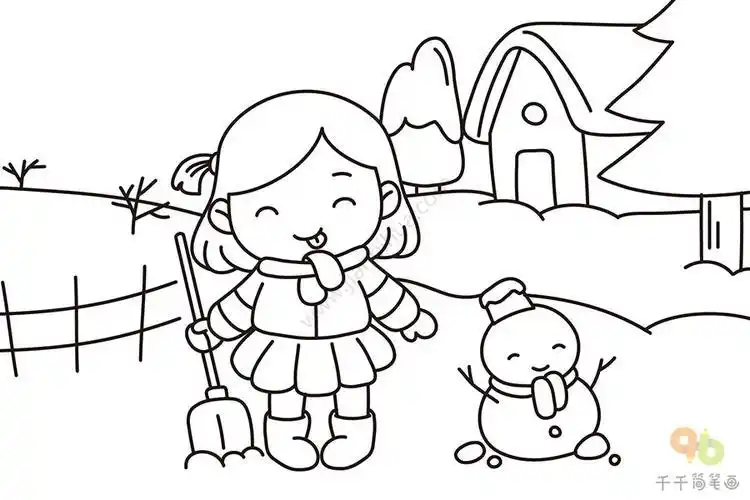冬天来了简笔画一起堆雪人吧孩子们玩雪简笔画冬天雪人儿童画作品