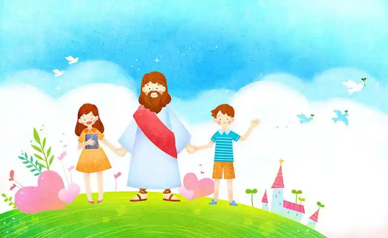 孩子和耶稣手牵着手图片下载