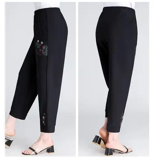 奶奶夏季天薄款九分裤子妈妈休闲宽松冰丝七分老太太中老年人女裤