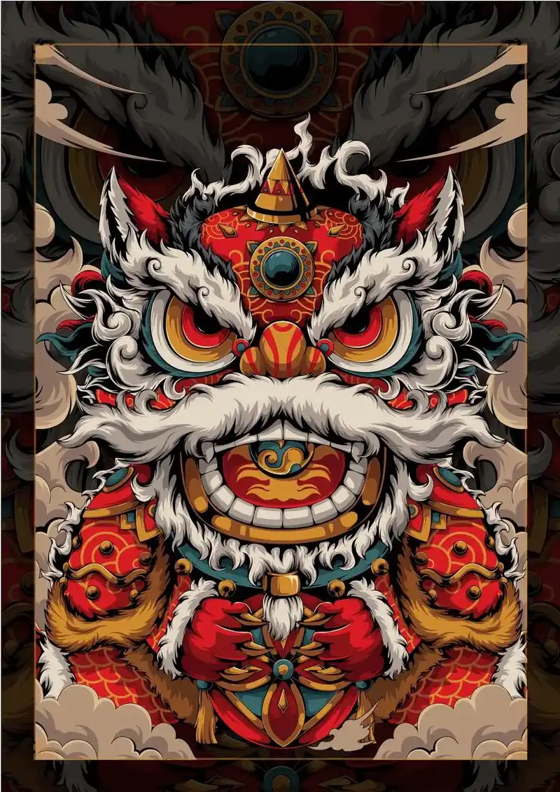 醒狮墙绘素材赏析.国潮醒狮素材 适用于各种网红店铺, 可做壁 - 抖音