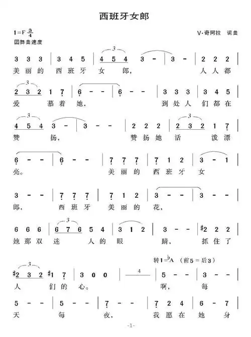 西班牙女郎_简谱_搜谱网
