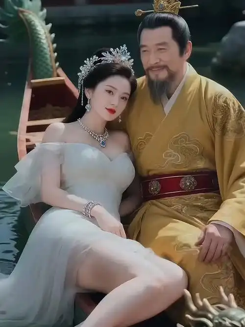 夫差与西施的浪漫?春宵宫池里划青龙舟,俩人戏水玩得欢