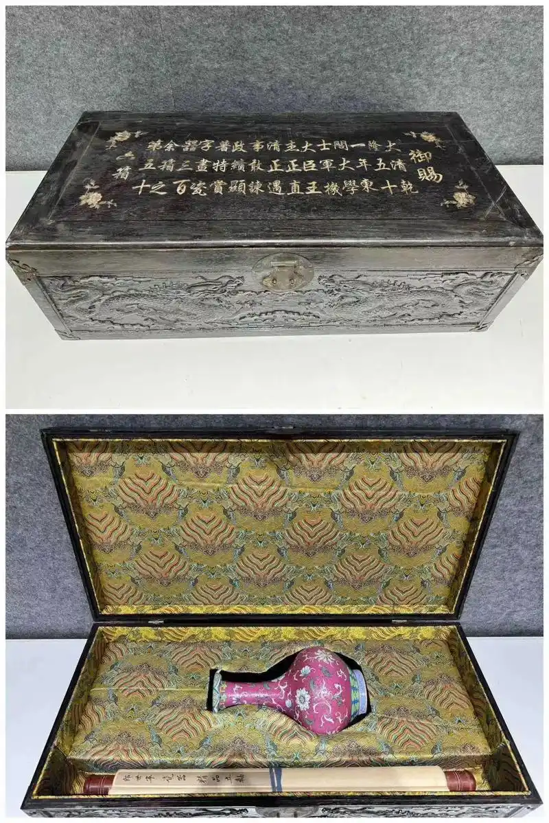 清代 郎世宁精品绢本(瓷器花瓶) 规格:瓷器高度:28cm,肚