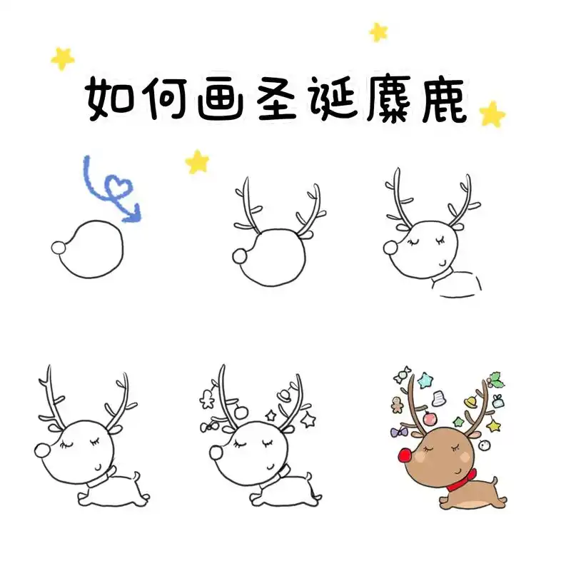 如何画圣诞老人圣诞麋鹿雪人圣诞树一看就会的简笔画