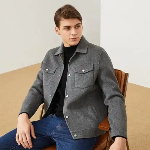 含羊毛柒牌夹克男秋冬新款时尚休闲工装风翻领毛呢外套夹克衫121jd