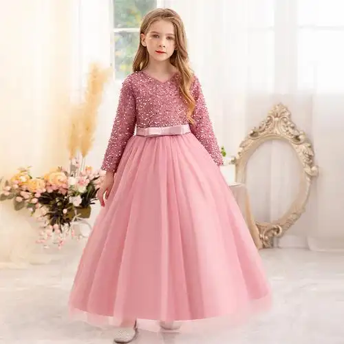 跨境儿童走秀长款晚礼服公主裙花童宴会婚纱裙主持人