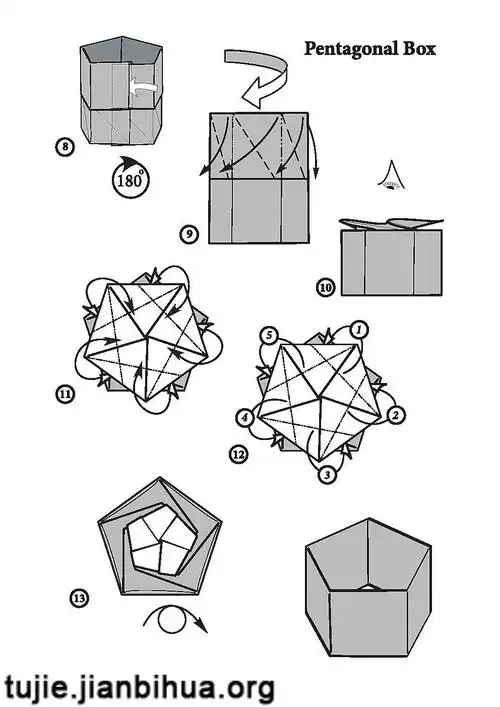 传统手工 > 五角收纳盒折纸图解用一张长方形的纸折出一个五角形的