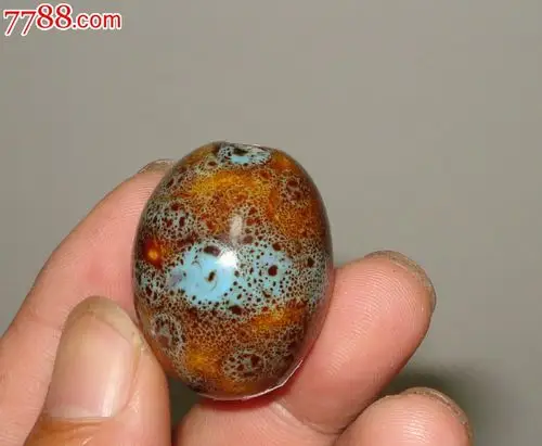窖变色釉瓷质天珠小球(a1587)