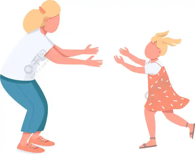 母亲与女儿平面彩色矢量不露面人物小女孩跑去拥抱妈妈为人父母为人母
