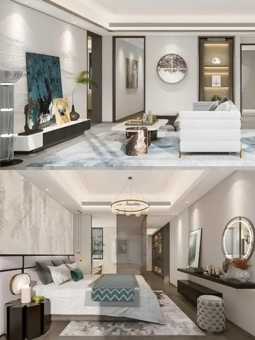 案例现代中式三室两厅的样板房设计