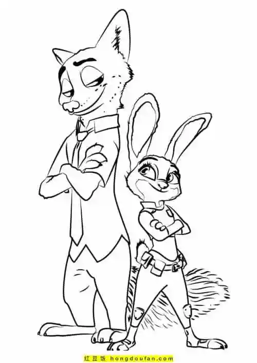 12张最喜欢狐狸的兔子《疯狂动物城》尖叫吧涂色图片-红豆饭小学生简