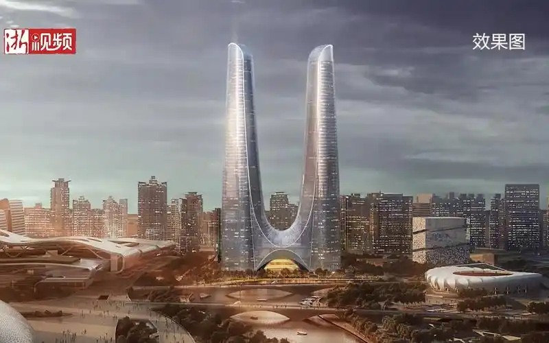 杭州世纪中心"双塔"钢拱连桥首吊安装 这里将成为未来的新地标!