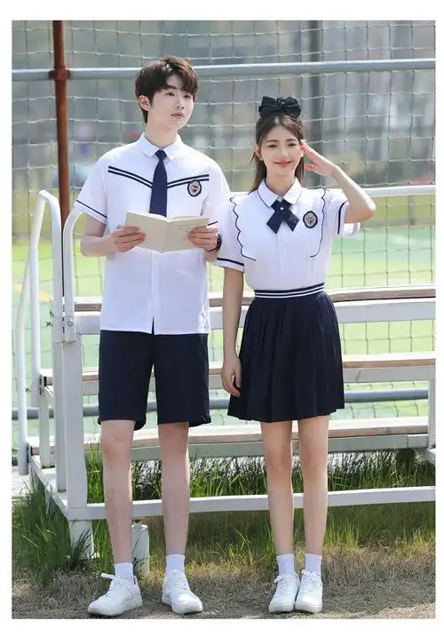 实拍情侣学院风夏季学生短袖套装 班服 校服 - 17网