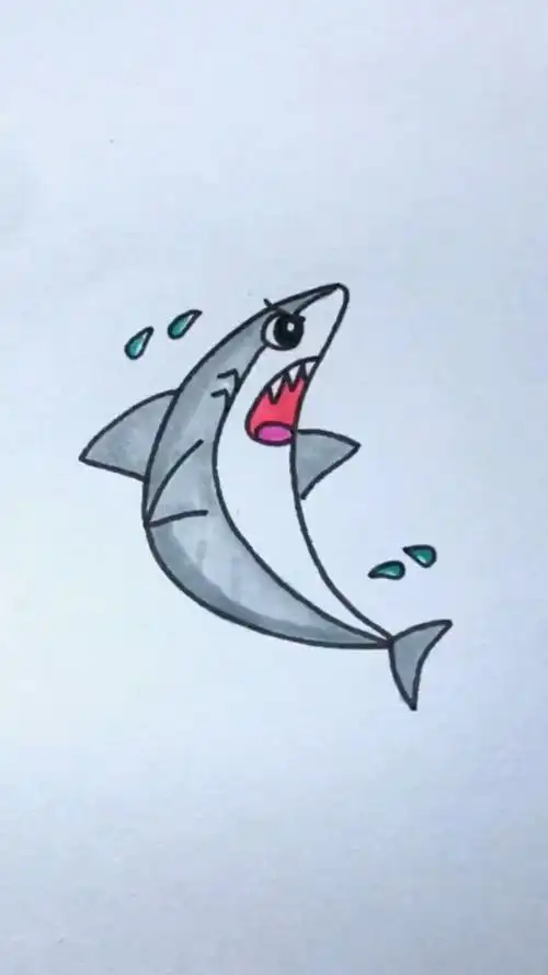 今天教大家画一个大鲨鱼,特别凶狠的那一种