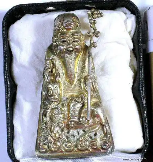 银鎏金寿星小帽饰