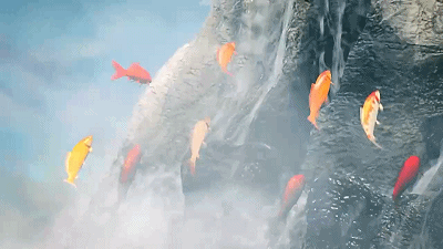 这是鲤鱼跃龙门?假到不能再假的树这是瀑布,说白了就是个绿幕吧.