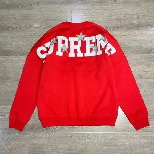 潮牌supreme联名后背大logo英文字母星星贴布大刺绣圆领卫衣中性红色l