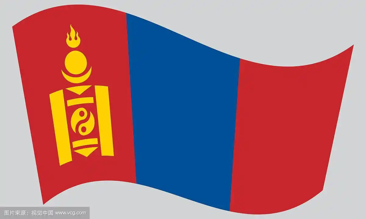 灰色背景上飘扬的蒙古国旗